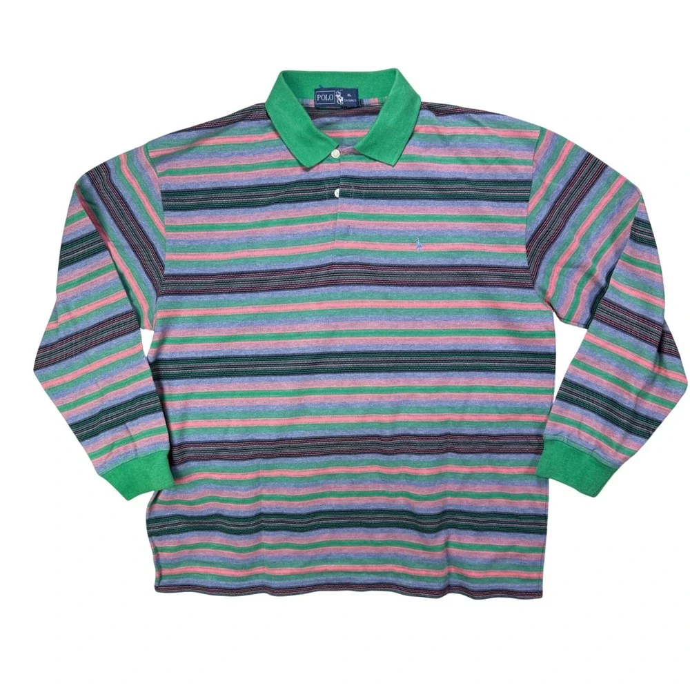 Polo Ralph Lauren Polo Casuals Striped Long Sleeve Shirt Green Pink XL Mens